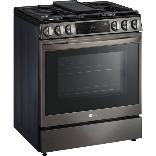 LG 30 in. 6.3-Cu. Ft. Smart Wi-Fi Enabled ProBake Convection InstaView Gas Slide-in Range with Air Fry, Black Stainless Steel (LSGL6335D)