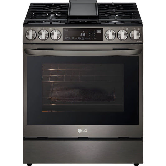 LG 30 in. 6.3-Cu. Ft. Smart Wi-Fi Enabled ProBake Convection InstaView Gas Slide-in Range with Air Fry, Black Stainless Steel (LSGL6335D)