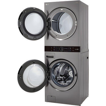 LG WashTower Single Front Load Unit with Center Control, 4.5-Cu. Ft. Washer and 7.4-Cu. Ft. Electric Dryer in Graphite (WKE100HVA)
