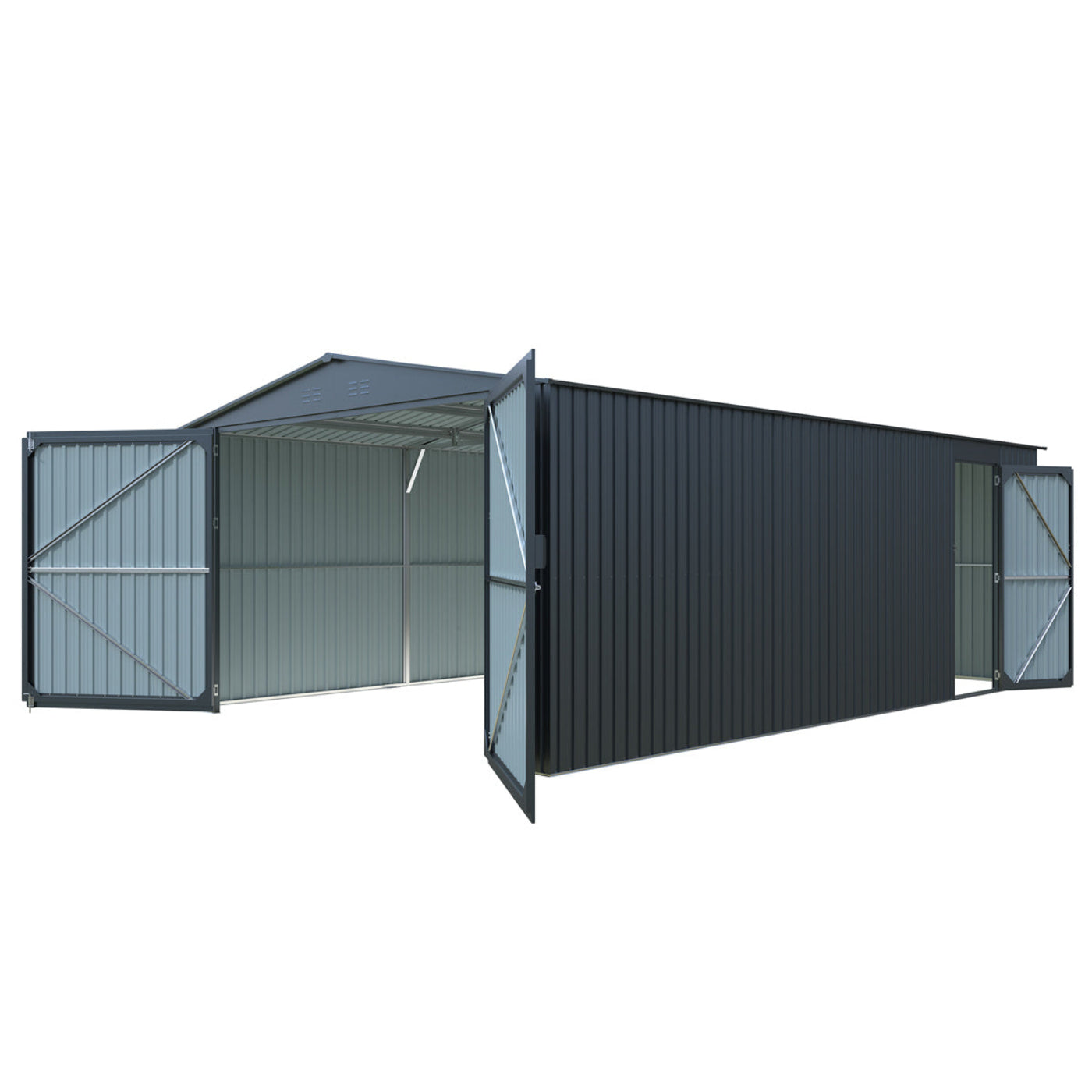 Chery Industrial 13'x20' Plus Upgraded Metal Garage Shed with Double Front Doors, Side Entry Door - LONMSCGK2013A