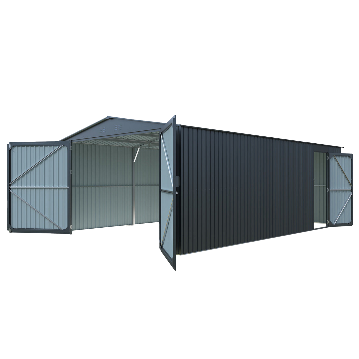 Chery Industrial [AS-IS] 13'x20' Plus Upgraded Metal Garage Shed with Double Front Doors - D_LONMSCGK2013A