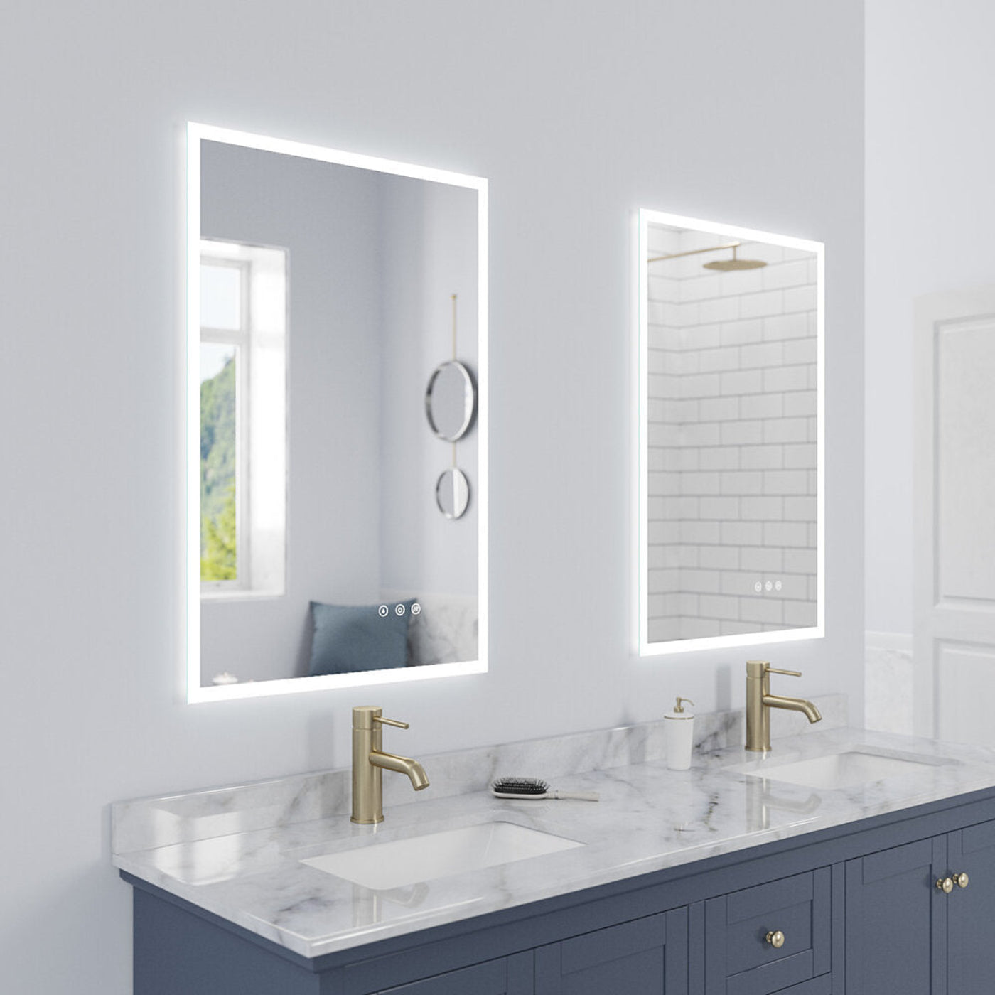 Arpella - Lucent 24 in. x 36 in. Wall Mounted LED Vanity Mirror with Color Changer, Memory Dimmer and Defogger - LEDCM2436