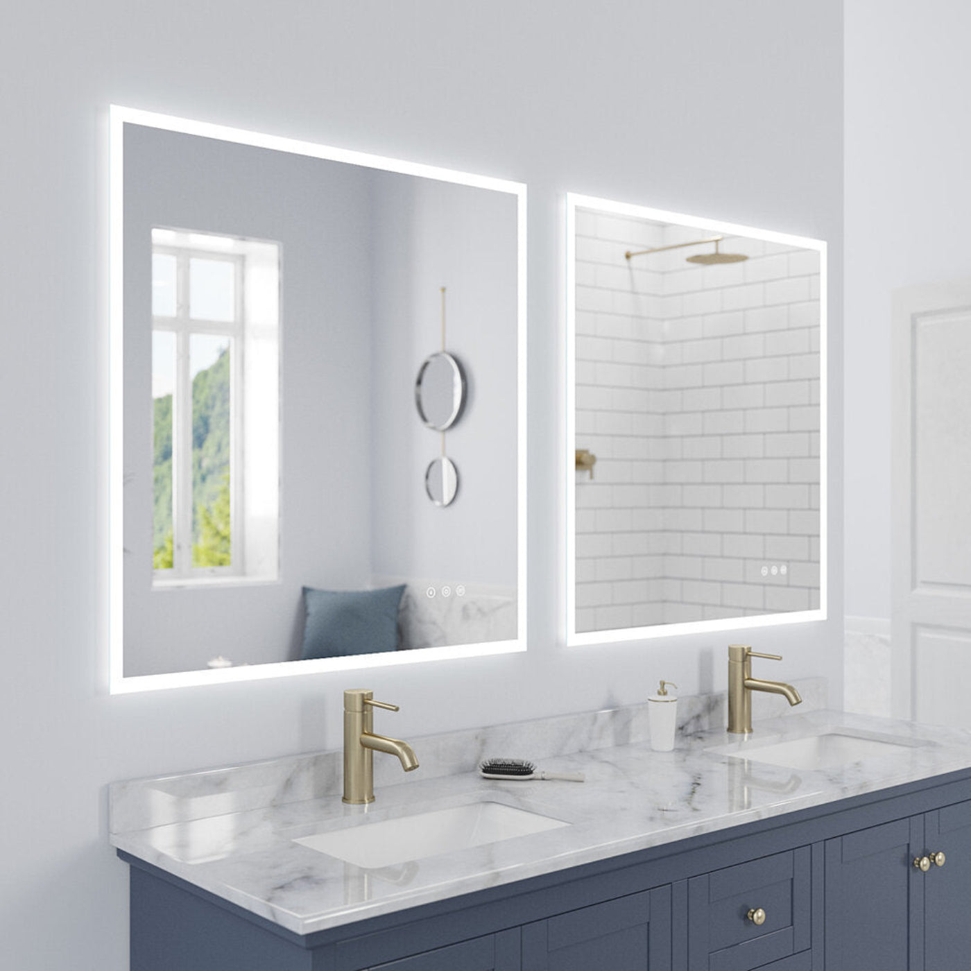 Arpella - Lucent 34 in. x 36 in. Wall Mounted LED Vanity Mirror with Color Changer, Memory Dimmer and Defogger - LEDCM3436
