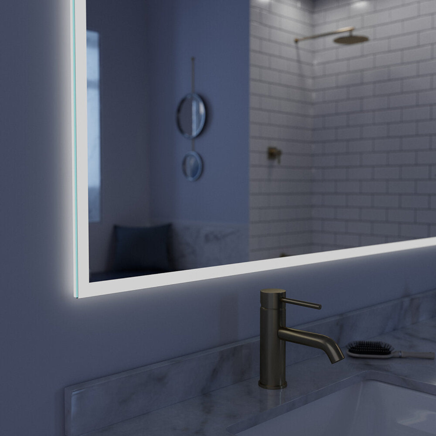 Arpella  Lucent 70 in. x 36 in. Wall Mounted LED Vanity Mirror with Color Changer, Memory Dimmer and Defogger - LEDCM7036