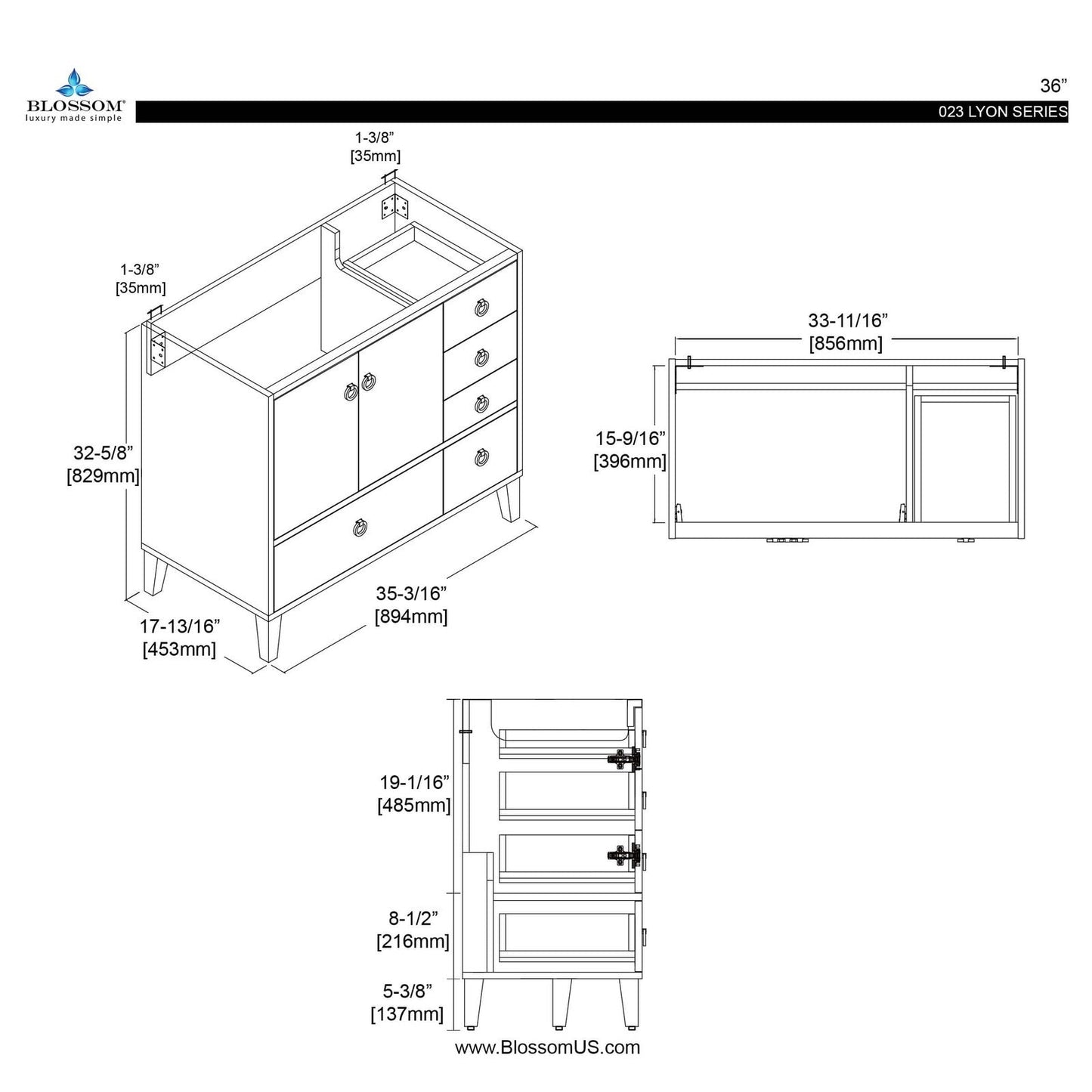 Blossom Lyon 36 Inch Bathroom Vanity - V8023 36 01
