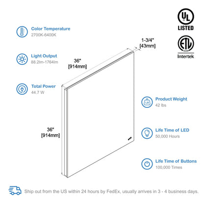 Blossom Beta 36″x36″ LED Mirror with Frosted Sides - LED M2 3636