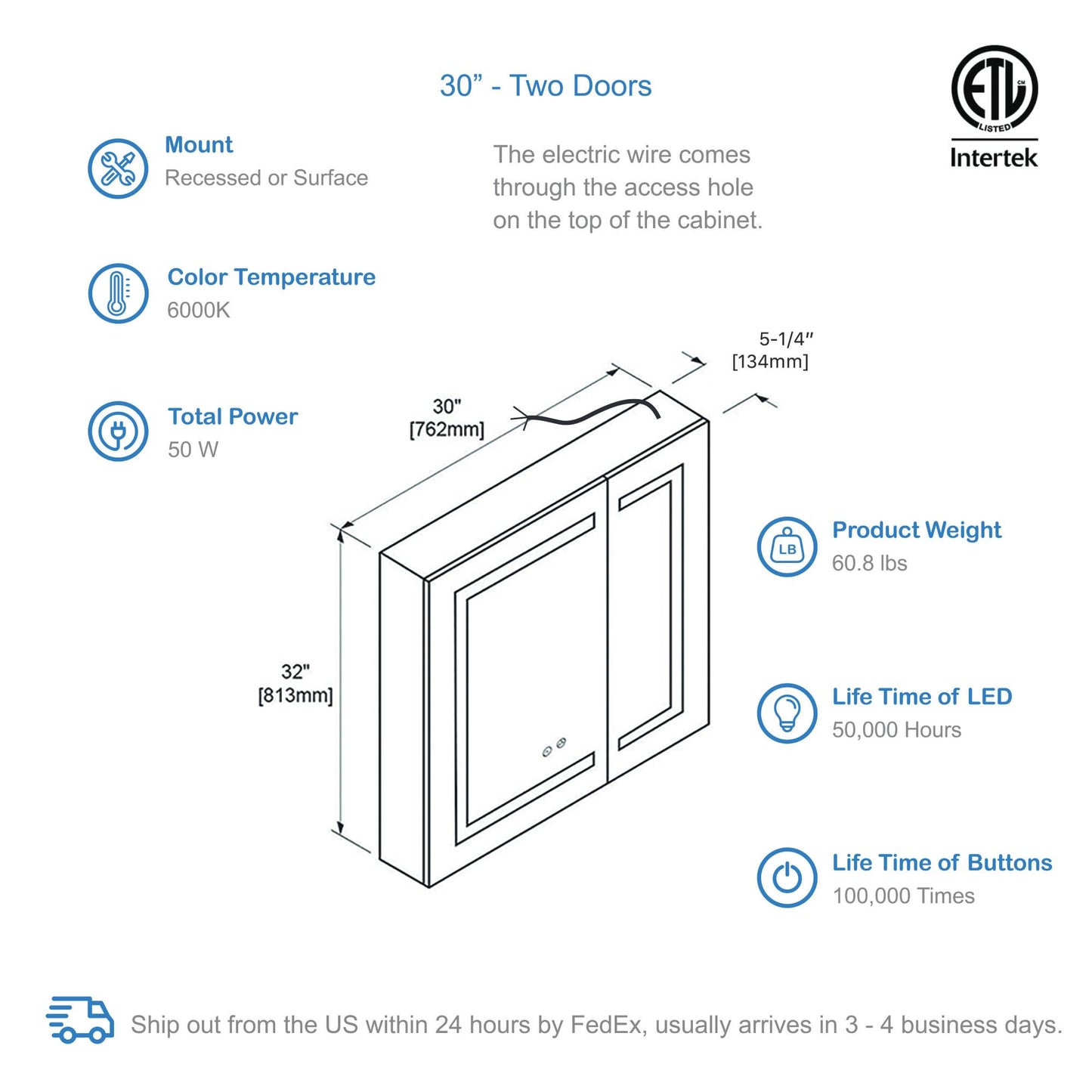 Blossom Vega – 30 Inches LED Medicine Cabinet - MCL4 3032 - Backyard Provider