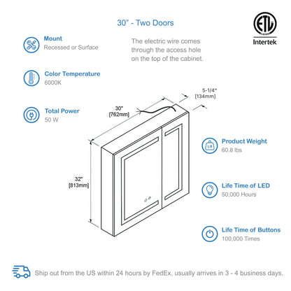 Blossom Vega – 30 Inches LED Medicine Cabinet - MCL4 3032 - Backyard Provider