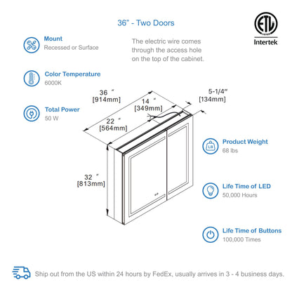 Blossom Vega – 36 Inches LED Medicine Cabinet - MCL4 3632