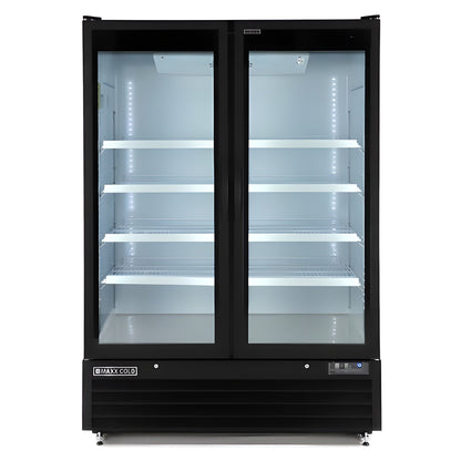 Maxx Cold Double Glass Door Merchandiser Refrigerator, Large Storage Capacity, 50 cu. ft., in Black - MXGDM-50RBHC