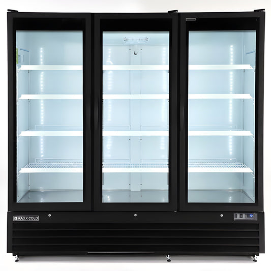 Maxx Cold Triple Glass Door Merchandiser Refrigerator, Large Storage Capacity, 73 cu. ft., in Black - MXGDM-73RBHC