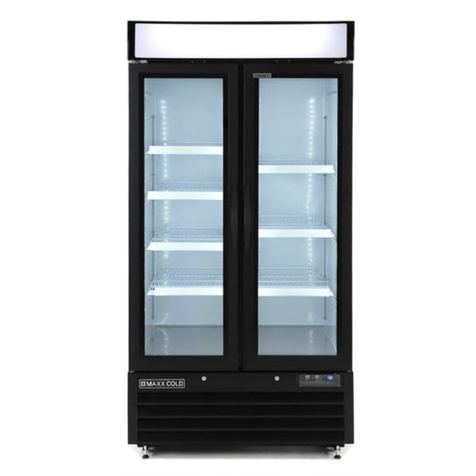Maxx Cold Narrow Width Glass Door Merchandiser Refrigerator, Double Door, Black - MXM2-36RBHC