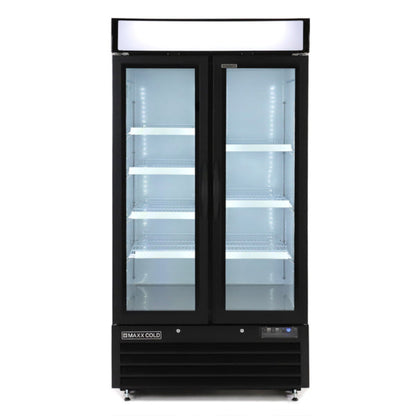 Maxx Cold Narrow Width Glass Door Merchandiser Refrigerator, Double Door, Black - MXM2-36RBHC