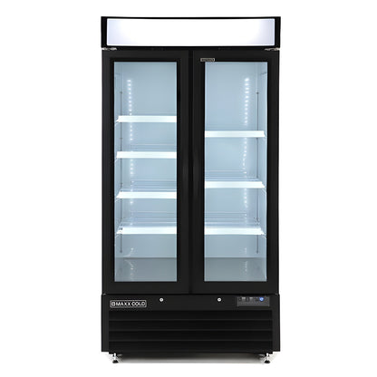 Maxx Cold Double Glass Door Narrow Width Merchandiser Refrigerator, Swing Door, 36 cu. ft., White - MXM2-36RHC
