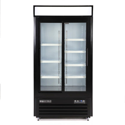 Maxx Cold Double Glass Door Narrow Width Merchandiser Refrigerator, Sliding Door, 36 cu. ft., Black - MXM2-36RSBHC