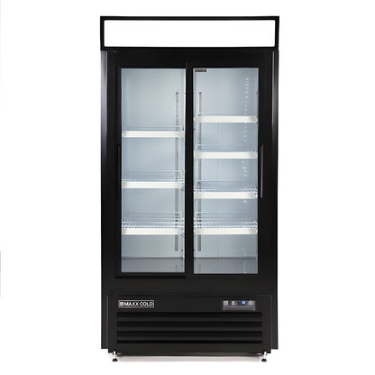 Maxx Cold Double Glass Door Narrow Width Merchandiser Refrigerator, Sliding Door, 36 cu. ft., White - MXM2-36RSHC