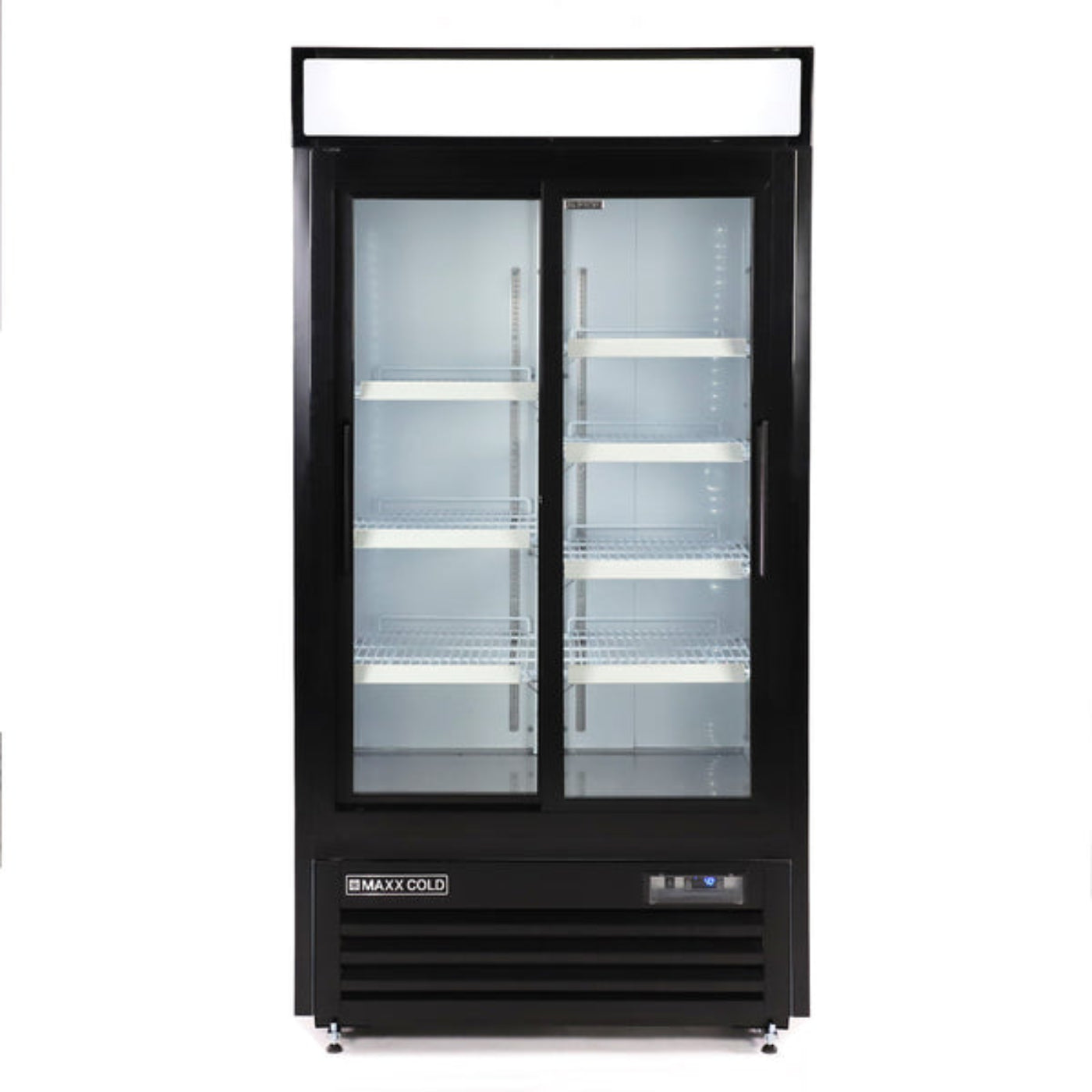 Maxx Cold Double Glass Door Narrow Width Merchandiser Refrigerator, Sliding Door, 36 cu. ft., Black - MXM2-36RSBHC