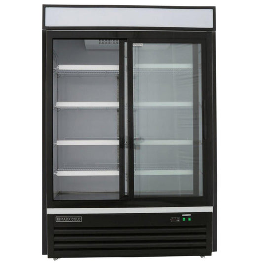 Maxx Cold Double Glass Door Merchandiser Refrigerator, Sliding Door, 48 cu. ft., in Black - MXM2-48RSBHC