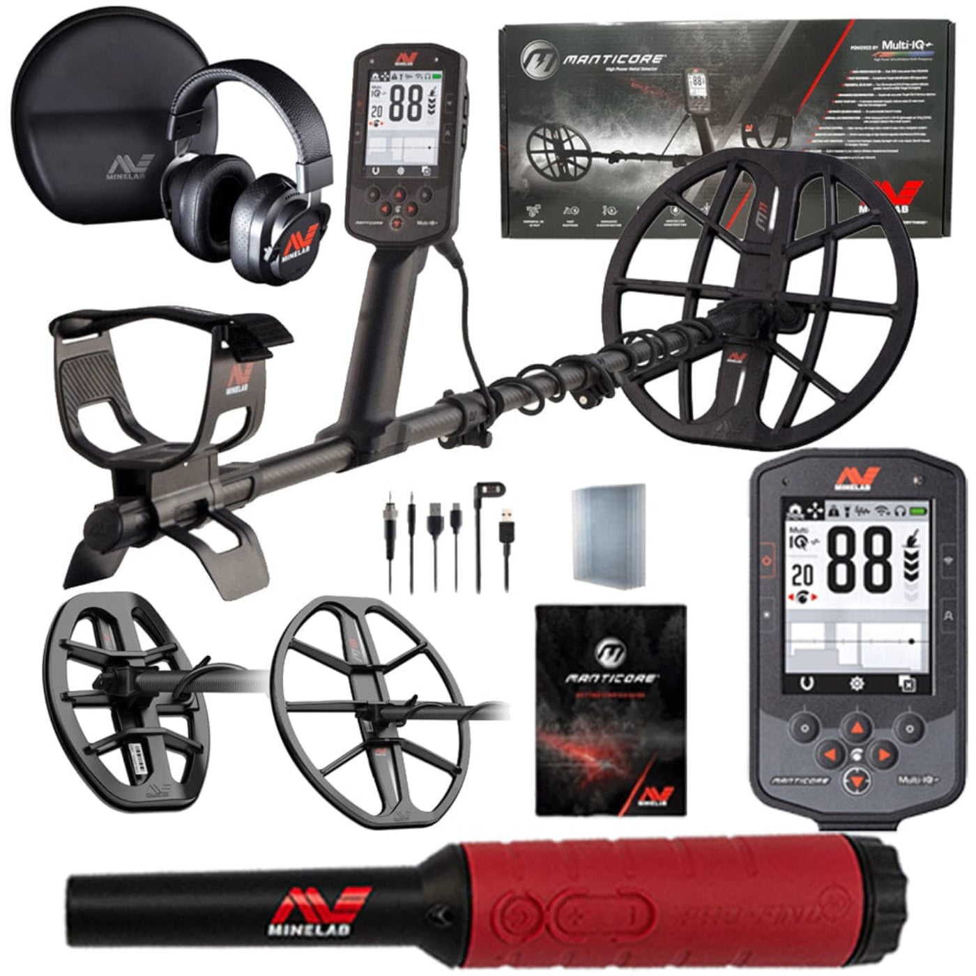 Minelab Manticore High Power Metal Detector, Pro-Find 40 Pinpointer, M8 AND M15 Coils - 3228-0200-M15-M8-PF40
