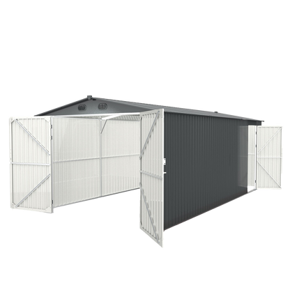 Chery Industrial [AS-IS] 10'x20' Metal Garage Shed with Double Front Doors - D_DOUMS1020DG01