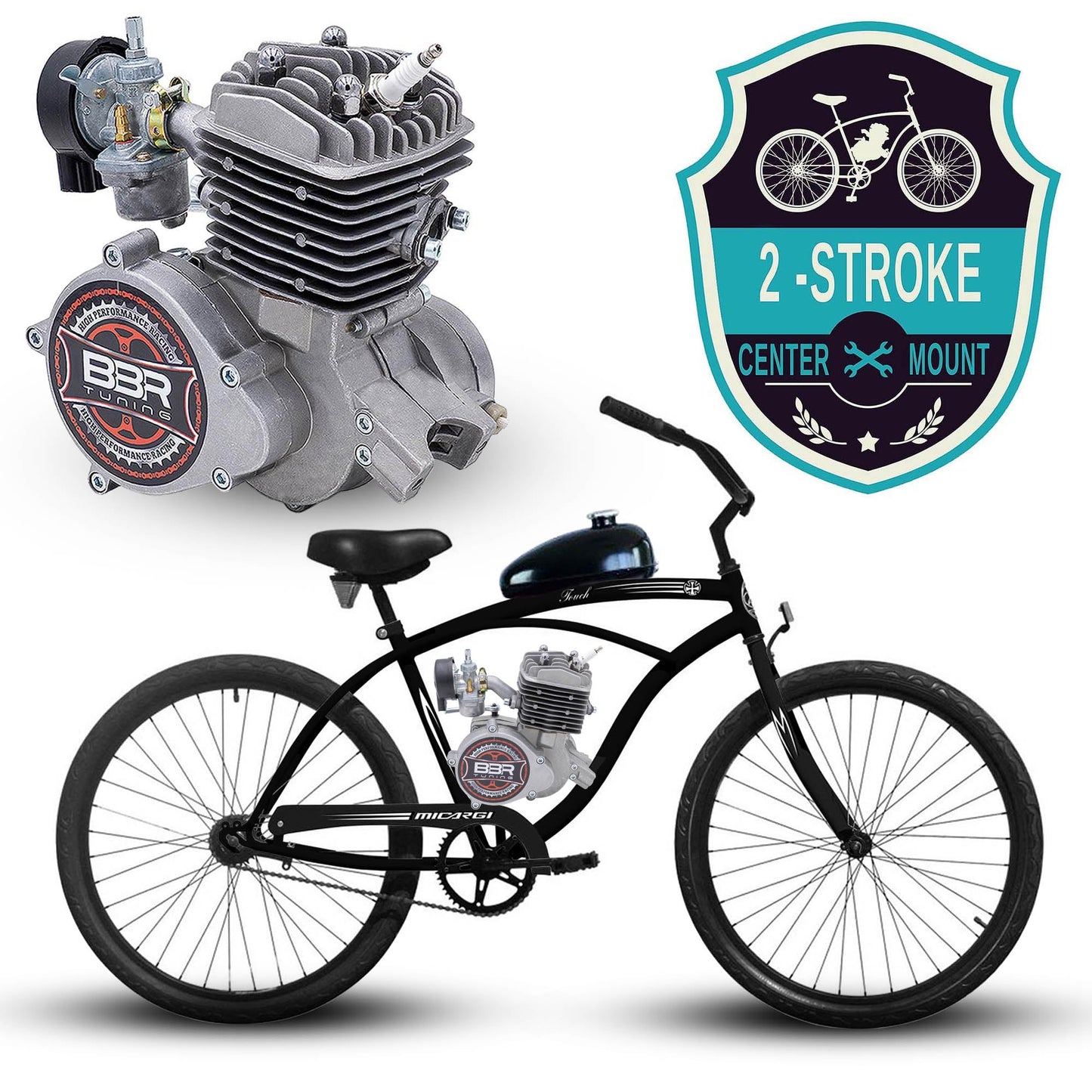 Tracer 26 Inch Men's Ace Beach Cruiser + BBR Tuning 2-Stroke Engine - STK-BEK80-S + MB-TOUCH-M-MBK