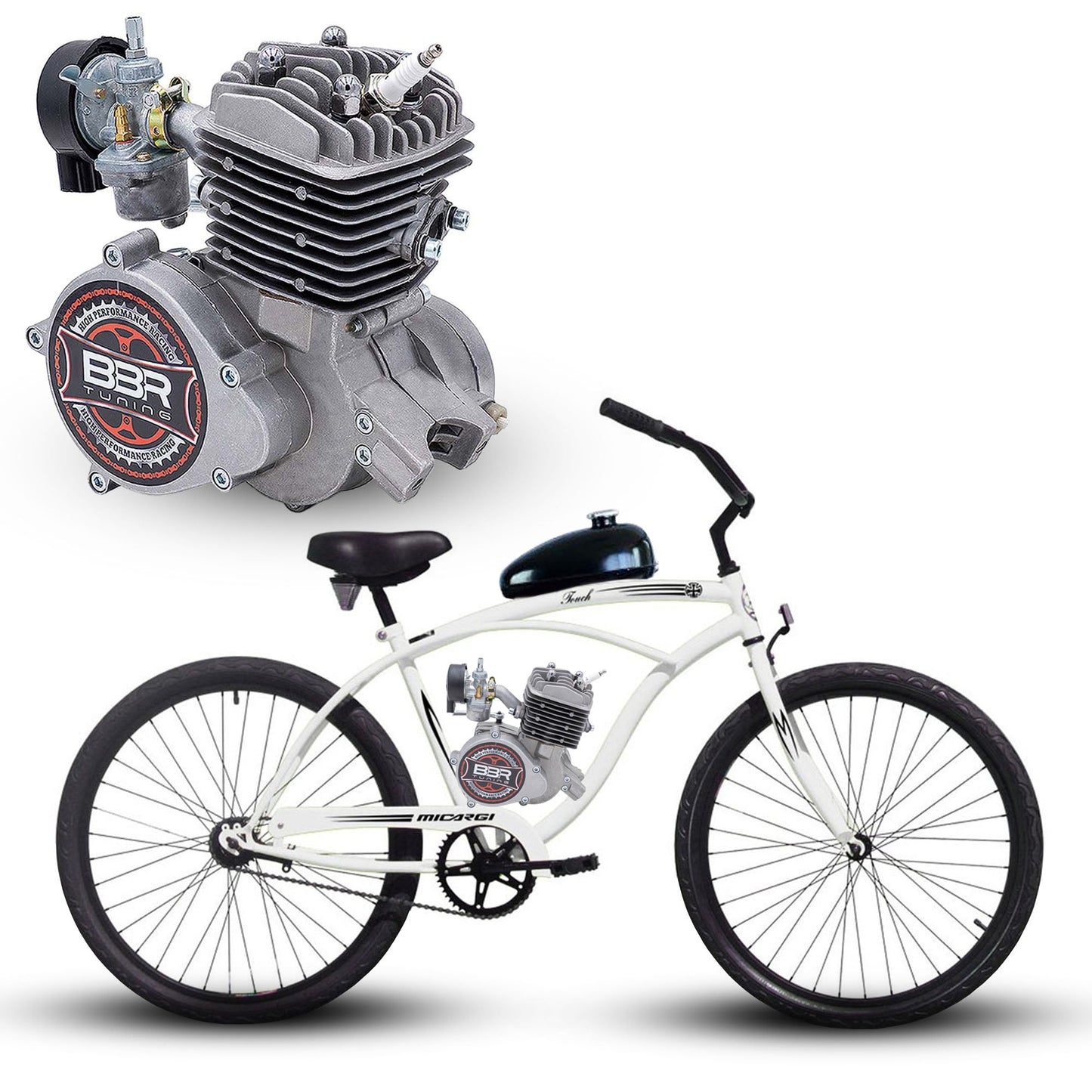 Tracer 26 Inch Men's Ace Beach Cruiser + BBR Tuning 2-Stroke Engine - STK-BEK80-S + MB-TOUCH-M-MBK