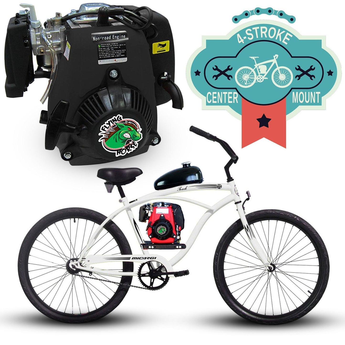 Tracer 26 Inch Men's Ace Beach Cruiser + 4 Stroke Chain Drive - FH-TRANSKIT-4S + FH-ENGINE-4S + FH-HD4STROKEMP + CC-15337 + MB-TOUCH-M-BK