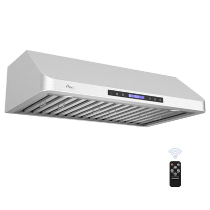 Awoco RH-S10 Under Cabinet Supreme 10” High Stainless Steel Range Hood, 4 Speeds, 8” Round Top Vent, 1000CFM, with Remote Control - RH-S10-30