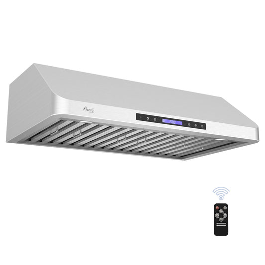 Awoco RH-S10 Under Cabinet Supreme 10” High Stainless Steel Range Hood, 4 Speeds, 8” Round Top Vent, 1000CFM, with Remote Control - RH-S10-30