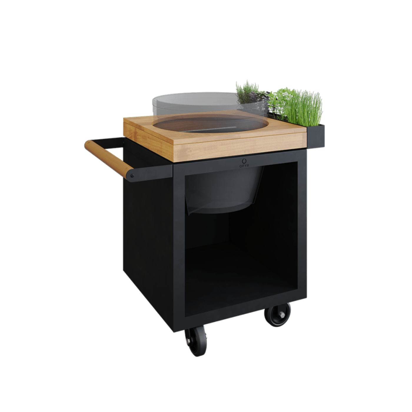 OFYR Kamado Table Black 65 PRO Teak Wood BGE - O-K-T-B-65-PRO-TW-BGE