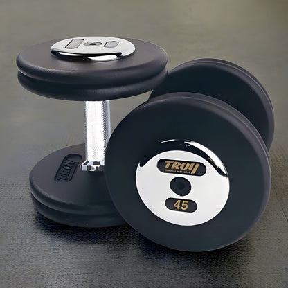 TROY PFD-C Pro-Style Black Textured Dumbbell Set with Chrome End Caps - PFD-005-050C
