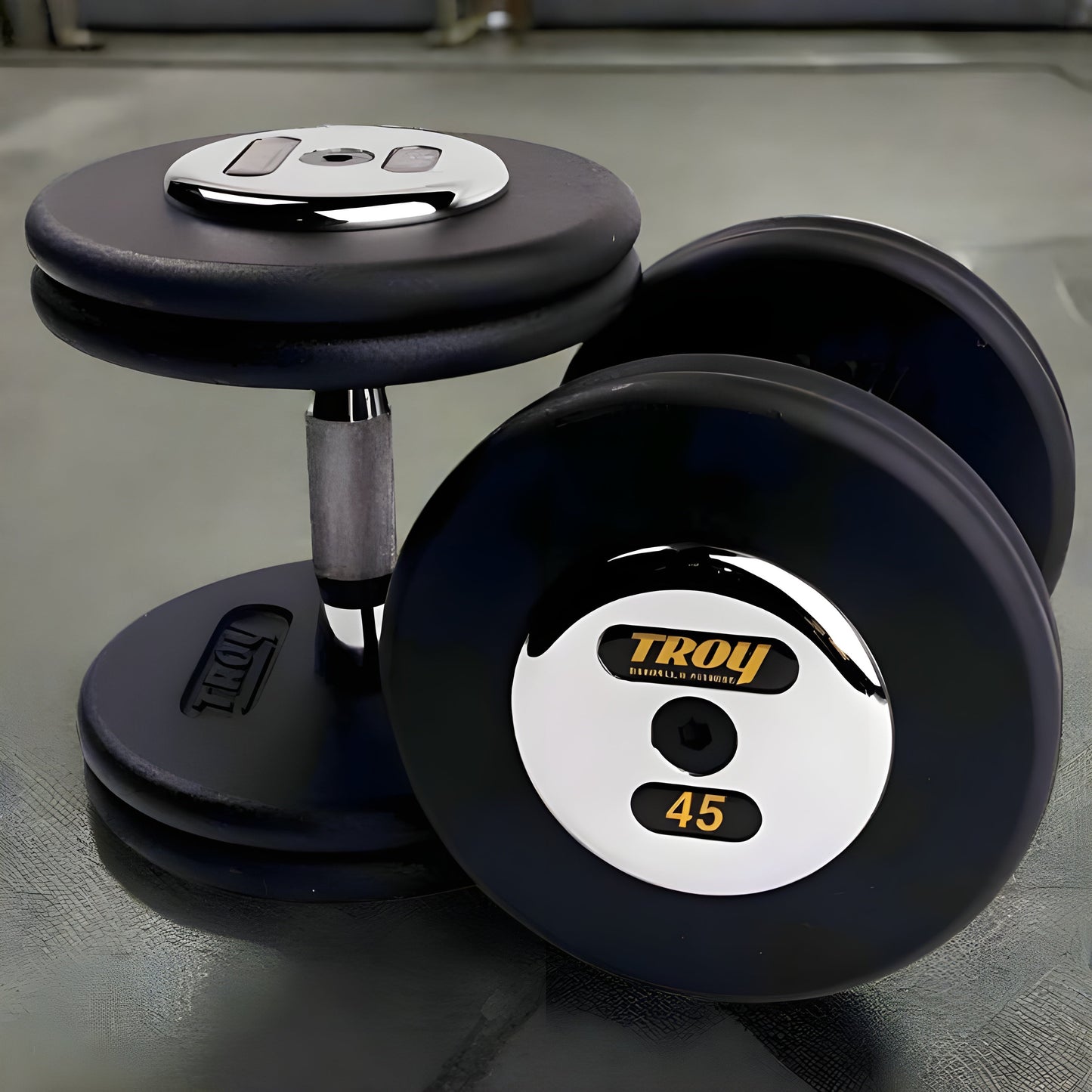 TROY PFDC-C Pro-Style Black Dumbbell Set Chrome Endcaps - PFDC-005-050C