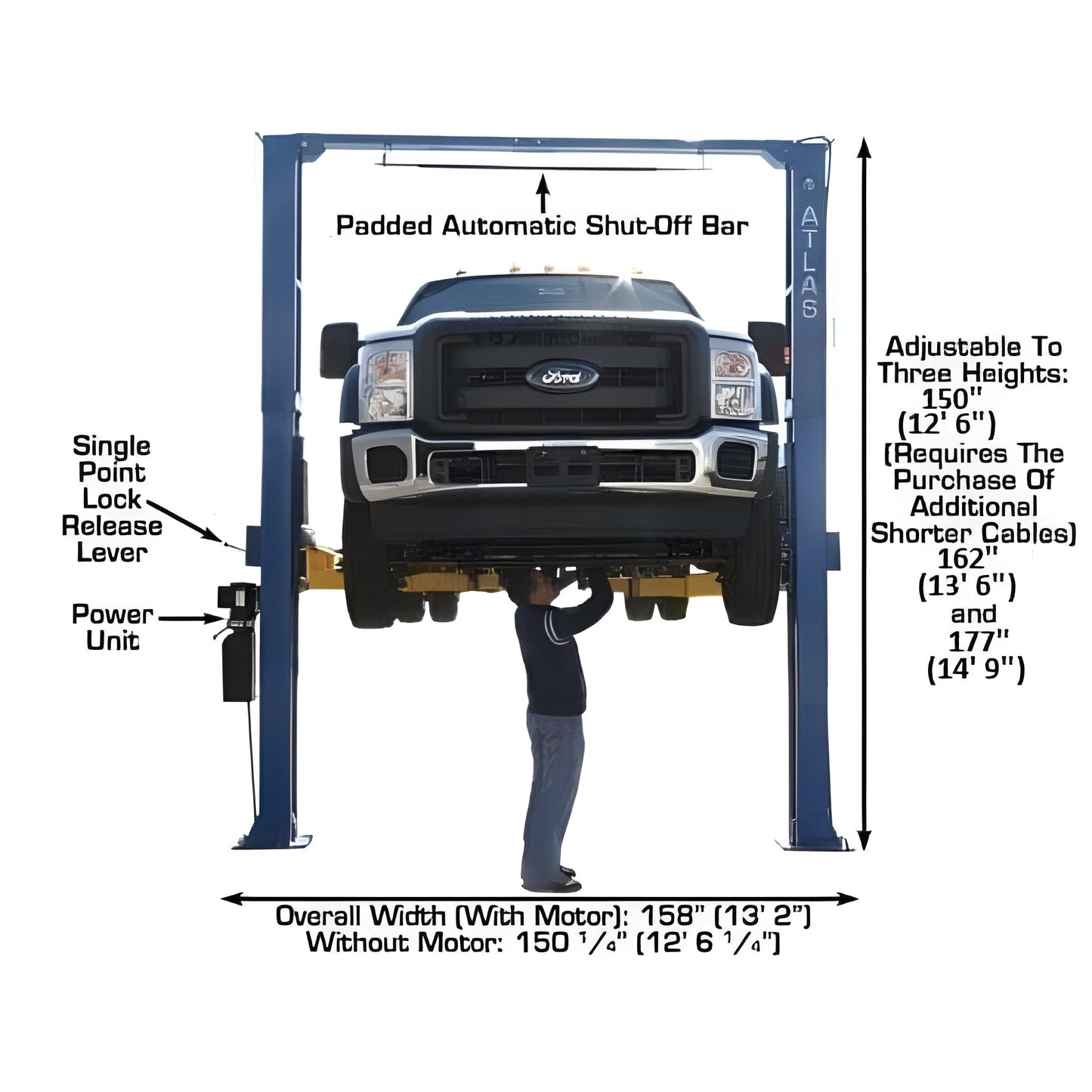 Atlas PV15PX 15,000 lb Overhead 2-Post Lift - ATEXH-PV15PX-FPD