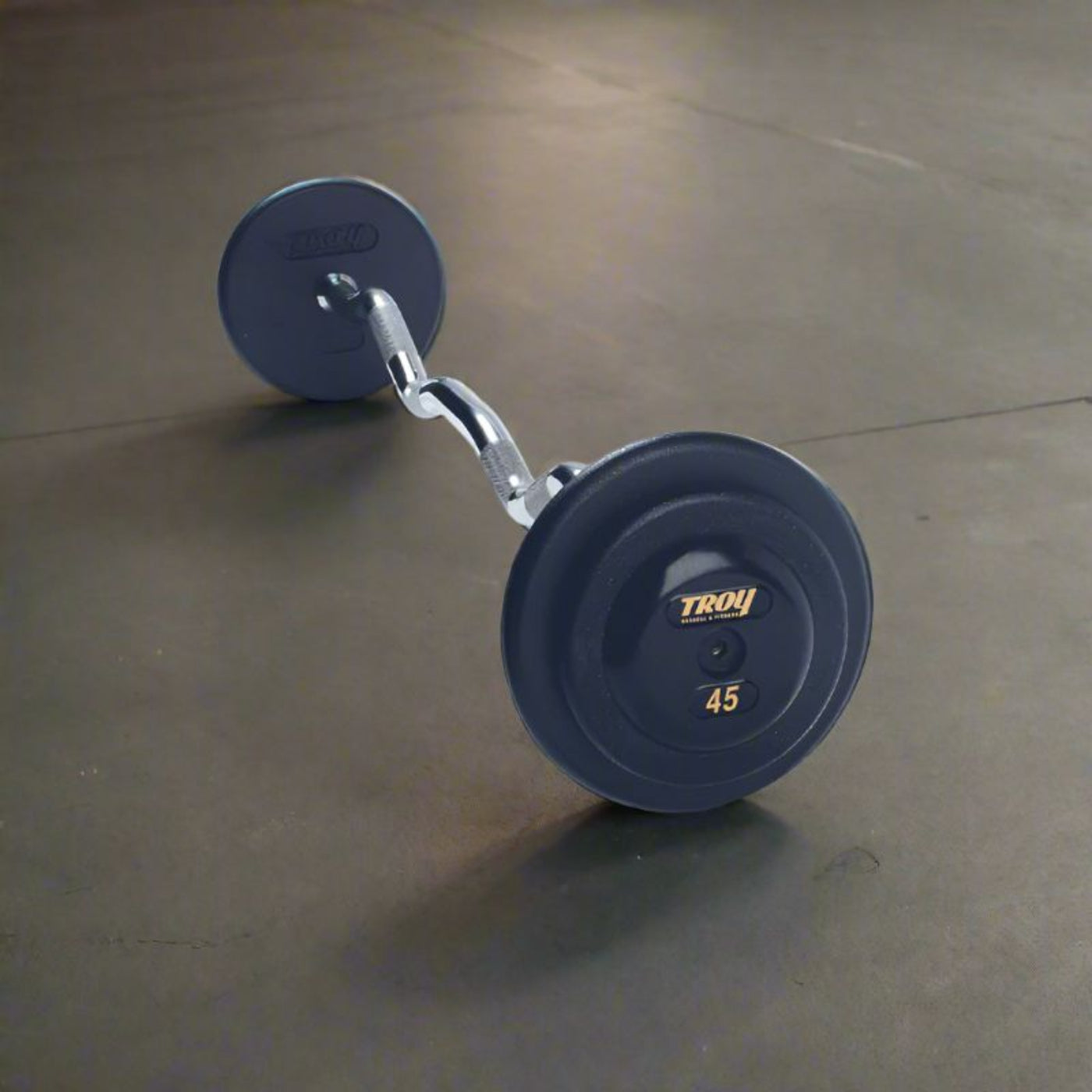 TROY PZB-R Pro Style Fixed Curl Barbell Set - Black Plates / Rubber End Caps