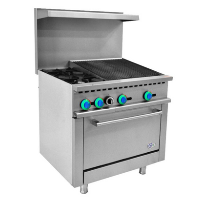Chef AAA - R36-24CB, Commercial 36"  2 Burner with 24" Charbroiler Gas Oven Range - R36-24CB