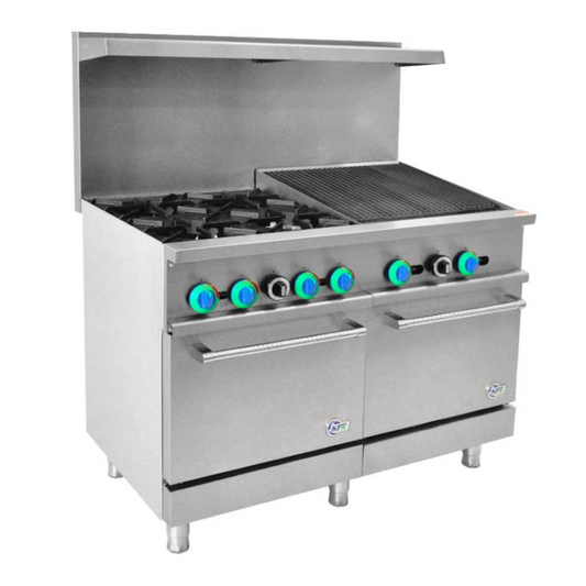 Chef AAA - R48-24CB, Commercial 48" 4 Burner with 24" Charbroiler Gas Oven Range - R48-24CB