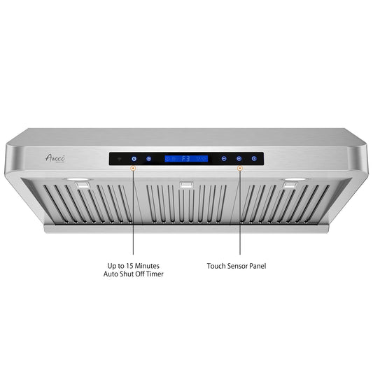 Awoco RH-S10-S Under Cabinet Supreme 7” High Stainless Steel Range Hood, 4 Speeds, 8” Round Top Vent, 1000CFM, with Remote Control - RH-S10-30S