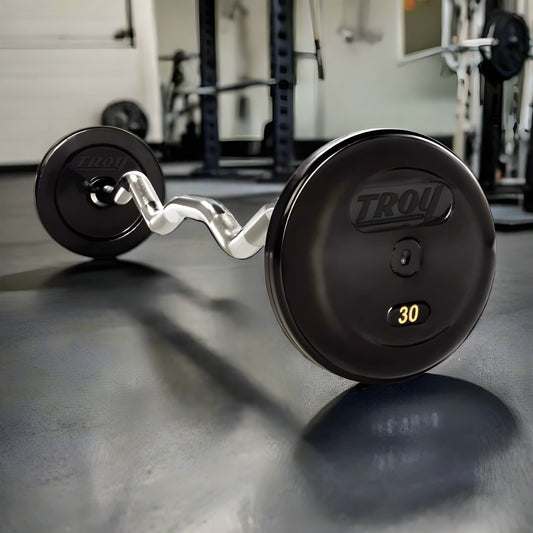 TROY Pro Style Curl Barbell Set - Rubber-Encased Plates - RUFC-025-115R
