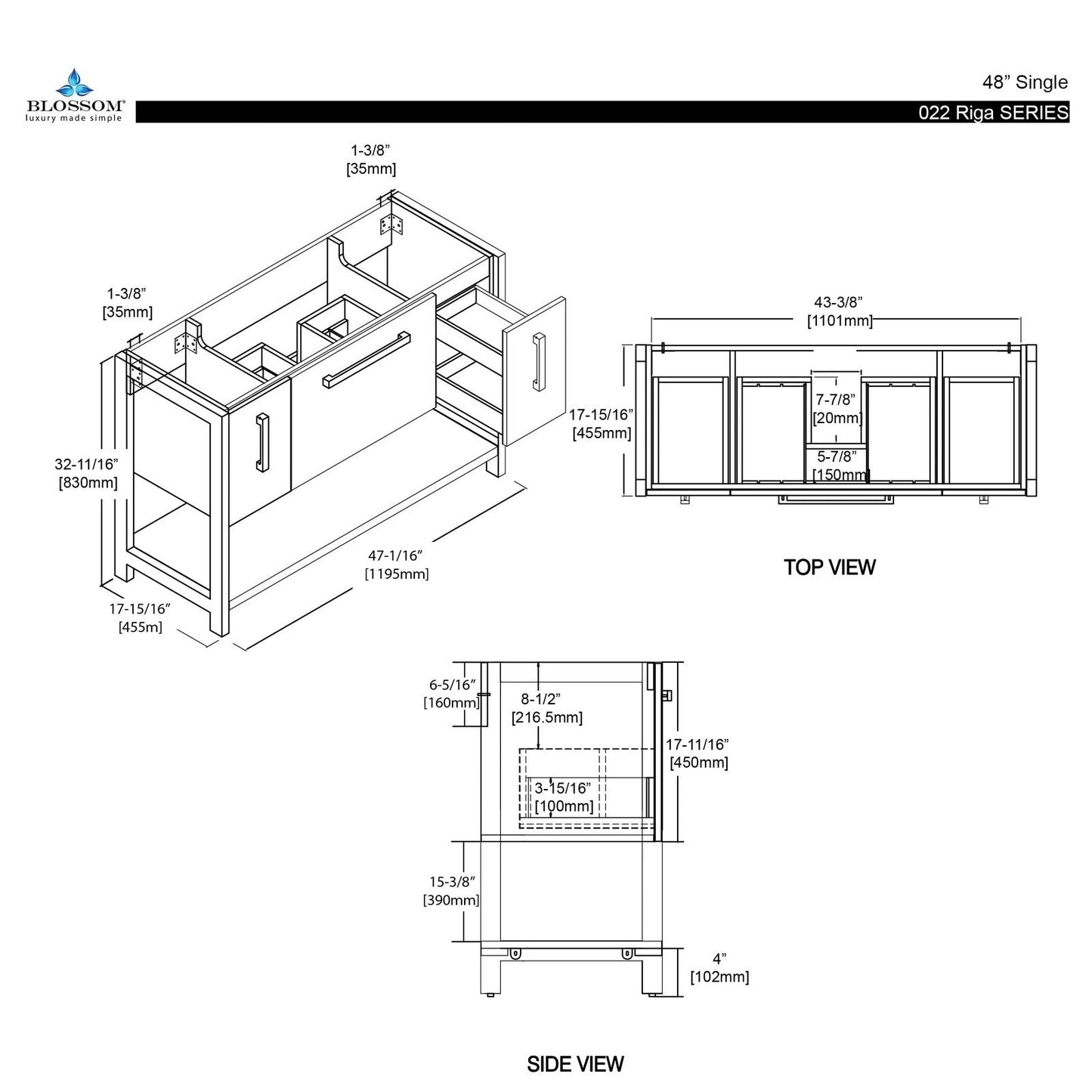 Blossom Riga 48 Inch Bathroom Vanity – Single Sink - V8022 48 01S