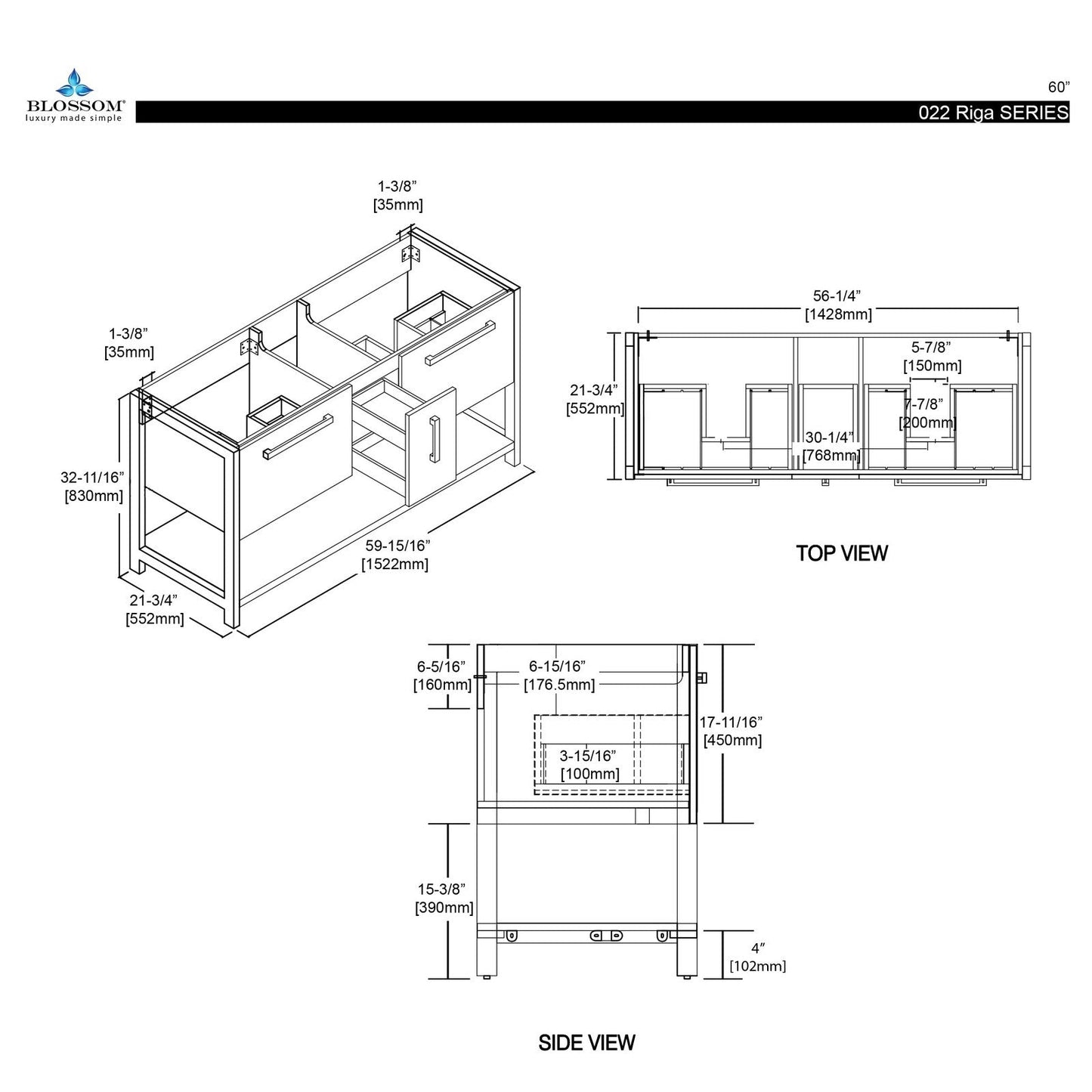 Blossom Riga 60 Inch Bathroom Vanity - V8022 60 01