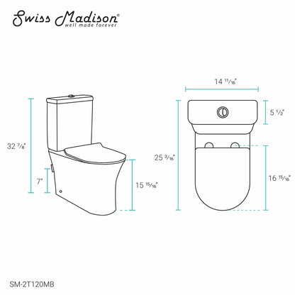 Swiss Madison Calice Two-Piece Elongated Rear Outlet Toilet Dual-Flush 0.8/1.28 gpf in Matte Black - SM-2T120MB - Backyard Provider