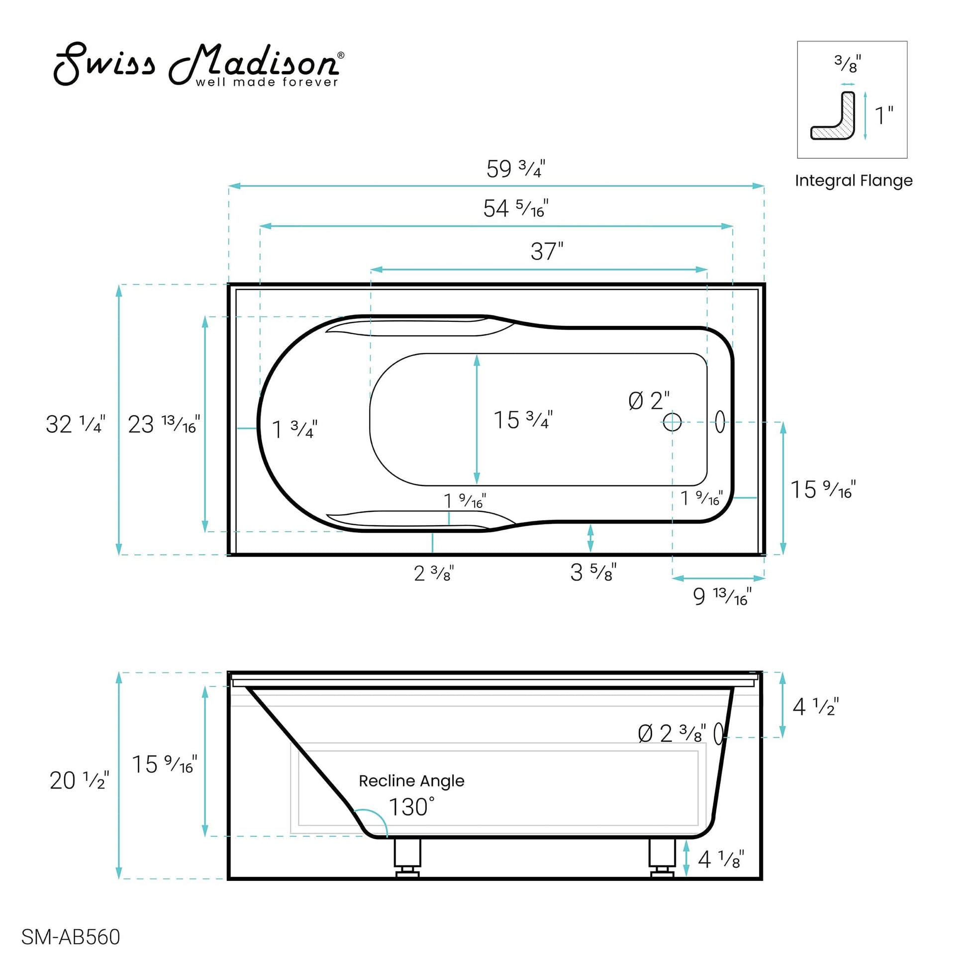 Swiss Madison Concorde 60 in. x 32 in. Acrylic Glossy White, Alcove, Integral, Right-Hand Drain, Apron Bathtub - SM-AB560 - Backyard Provider