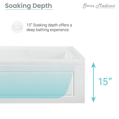 Swiss Madison Concorde 60 in. x 32 in. Acrylic Glossy White, Alcove, Integral, Left-Hand Drain, Apron Bathtub - SM-AB561 - Backyard Provider