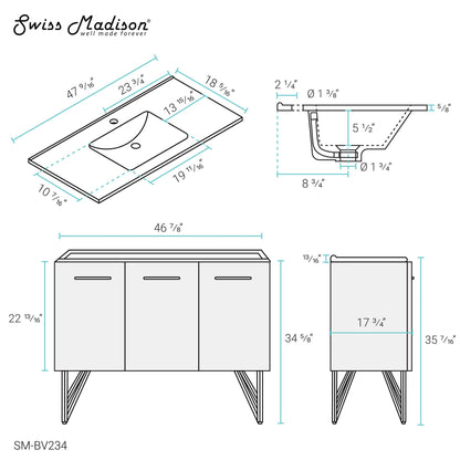 Swiss Madison Annecy 48" Bathroom Vanity in Brushed Grey - SM-BV234 - Backyard Provider