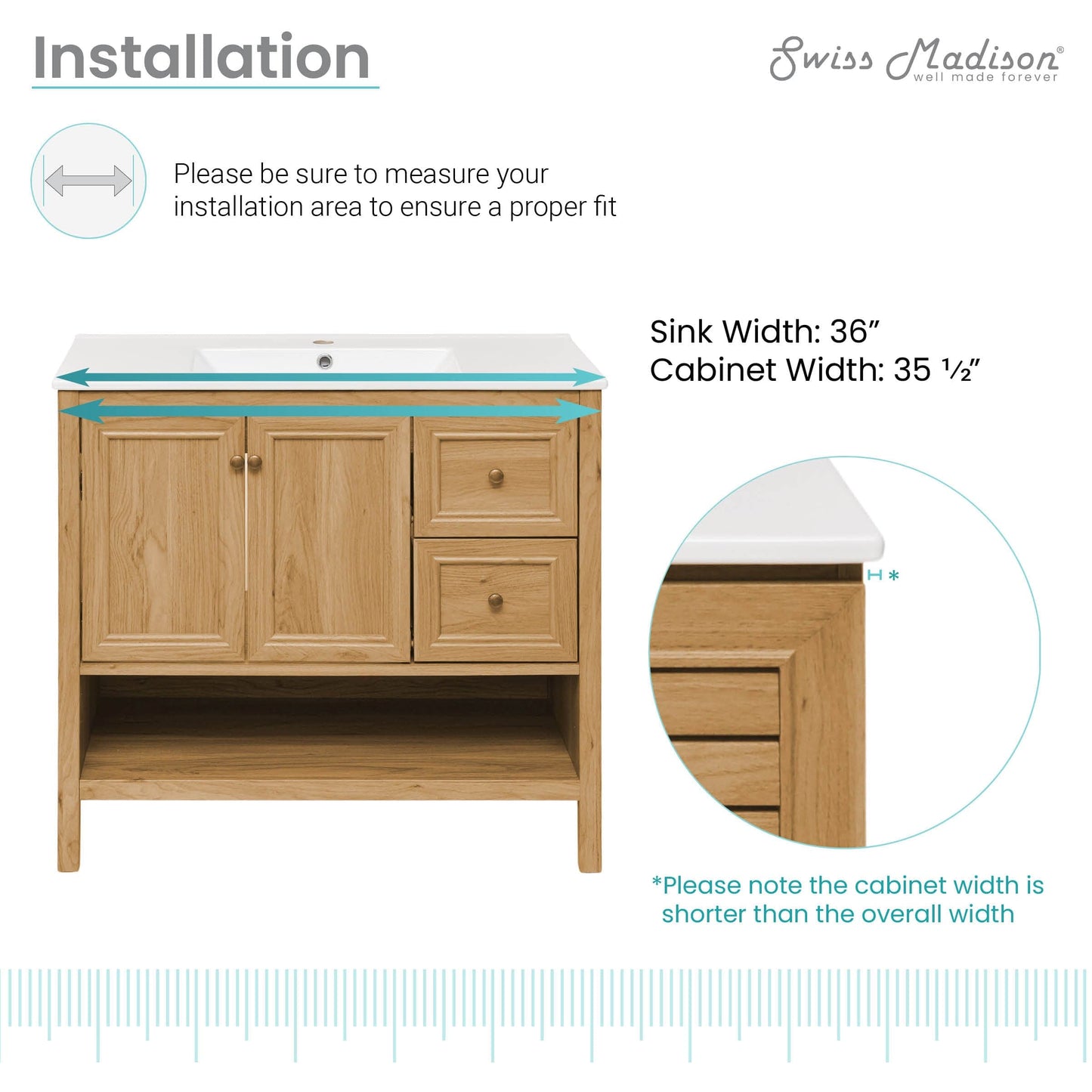 Swiss Madison Château 36" Bathroom Vanity in Natural Oak - SM-BV241 - Backyard Provider