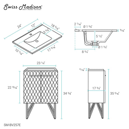 Swiss Madison Annecy 24" Bathroom Vanity in Diamond Grey - SM-BV257E - Backyard Provider
