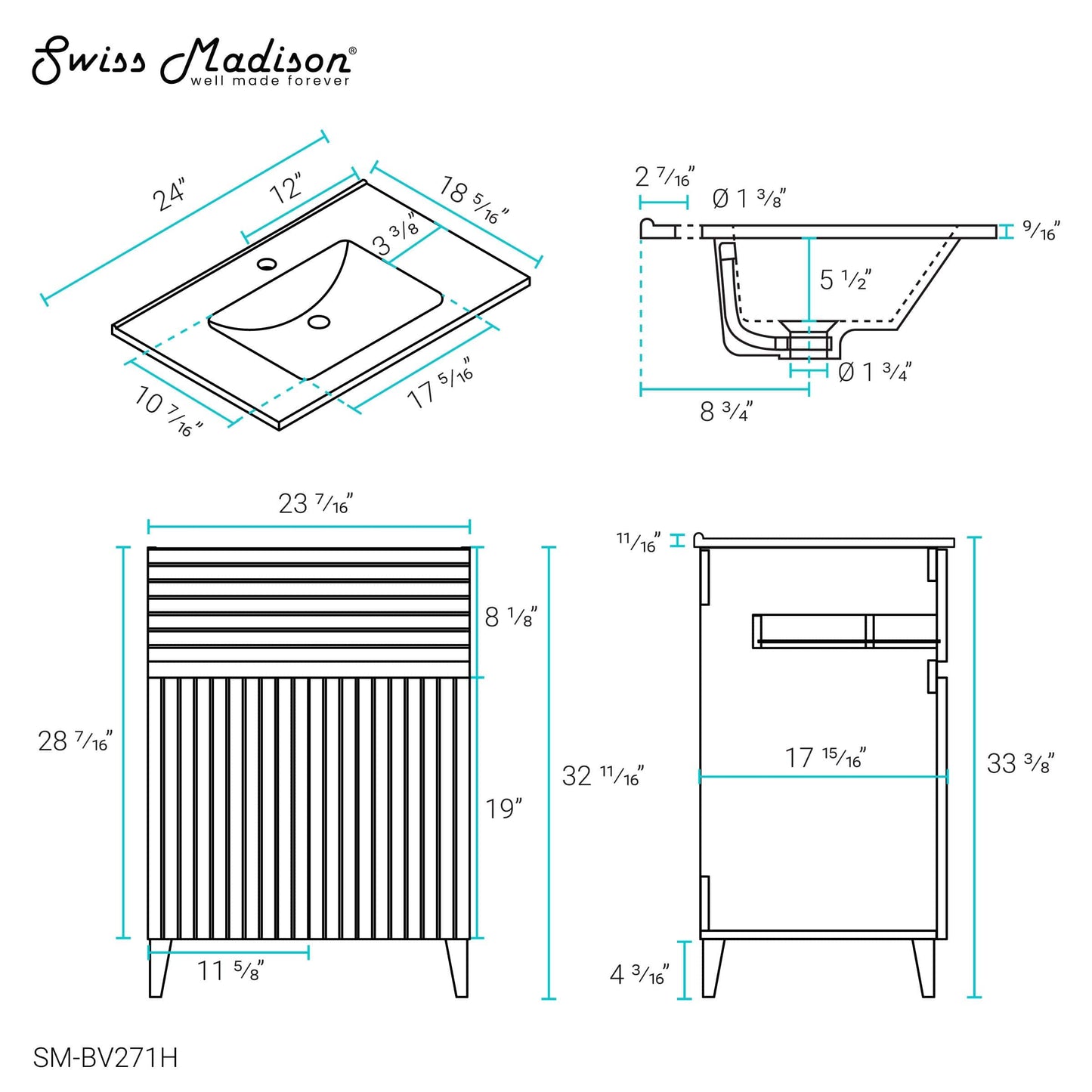 Swiss Madison Bernay 24" Bathroom Vanity in Heather - ﻿﻿SM-BV271H - Backyard Provider