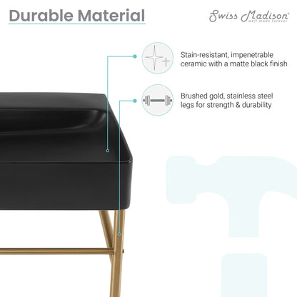Swiss Madison Carre 36 Ceramic Console Sink Matte Black Basin Brushed Gold Legs - SM-CS753BG - Backyard Provider