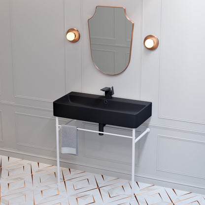 Swiss Madison Carré 36 Ceramic Console Sink Matte Black Basin Matte White Legs - SM-CS793 - Backyard Provider