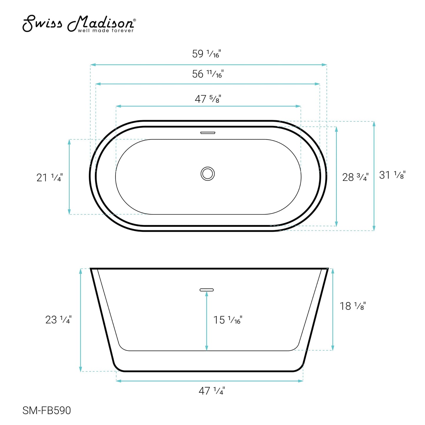 Swiss Madison Claire 60" Freestanding Bathtub - SM-FB590 - Backyard Provider
